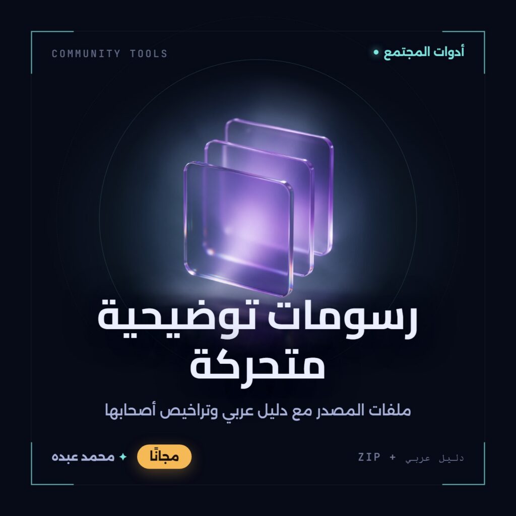 غلاف رسومات توضيحية متحركة من أدوات المجتمع، مع دليل عربي في مكتبة محمد عبده.