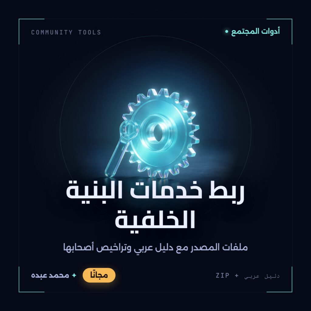 غلاف ربط خدمات البنية الخلفية من أدوات المجتمع، مع دليل عربي في مكتبة محمد عبده.