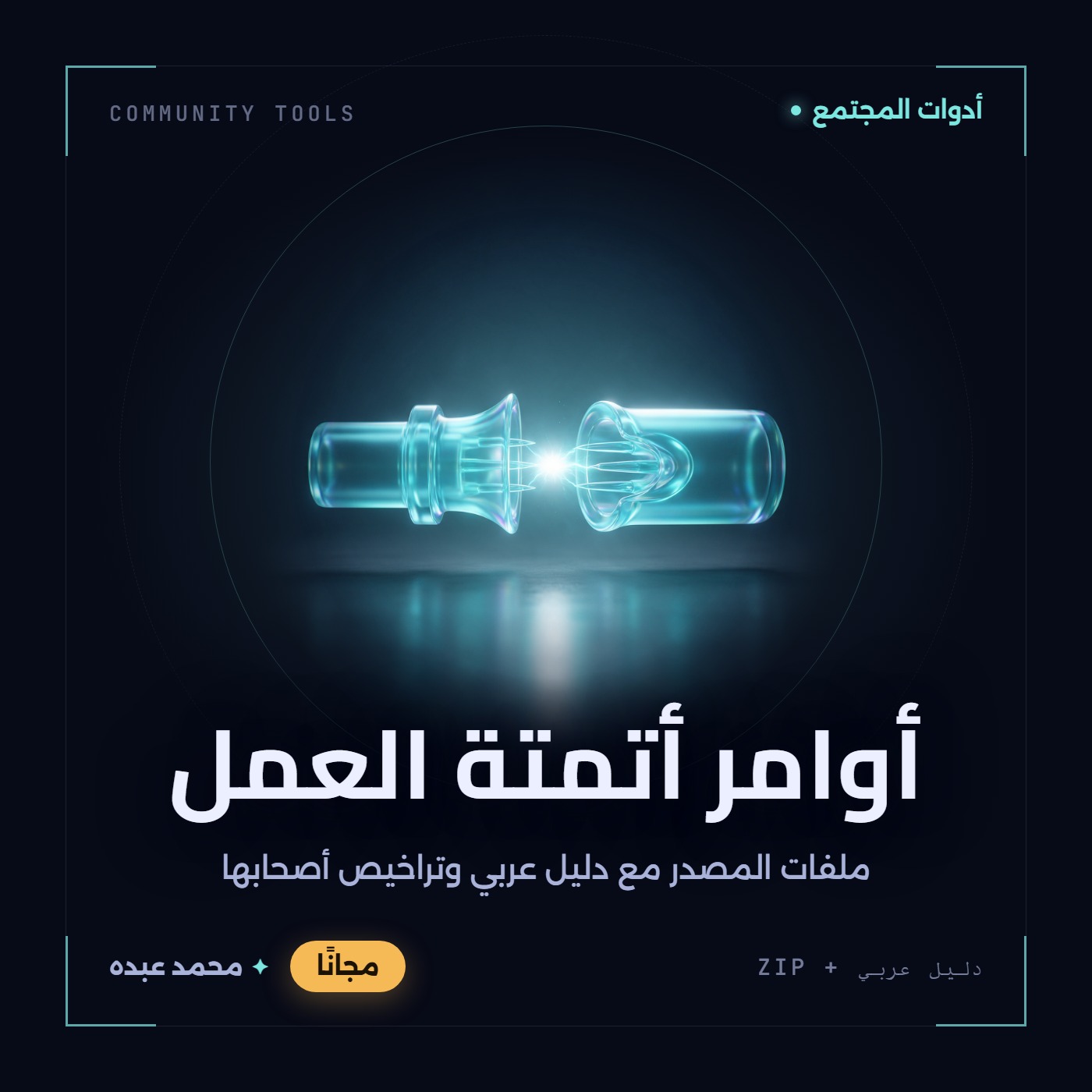 غلاف أوامر أتمتة العمل من أدوات المجتمع، مع دليل عربي في مكتبة محمد عبده.