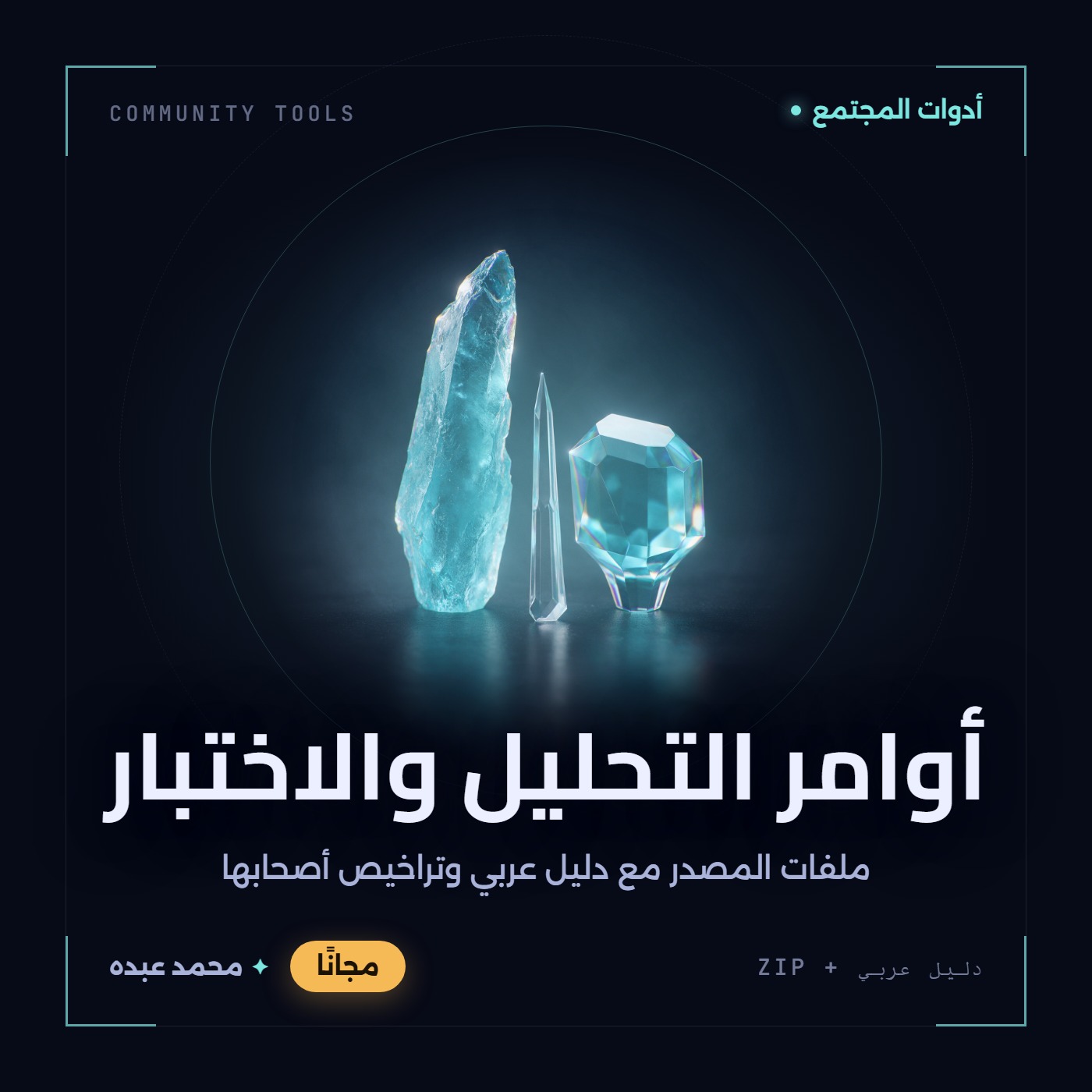 غلاف أوامر التحليل والاختبار من أدوات المجتمع، مع دليل عربي في مكتبة محمد عبده.
