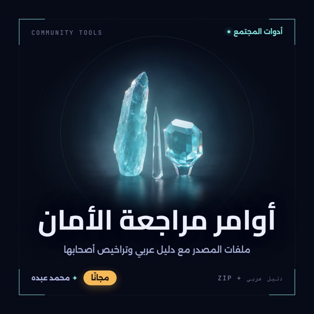 غلاف أوامر مراجعة الأمان من أدوات المجتمع، مع دليل عربي في مكتبة محمد عبده.