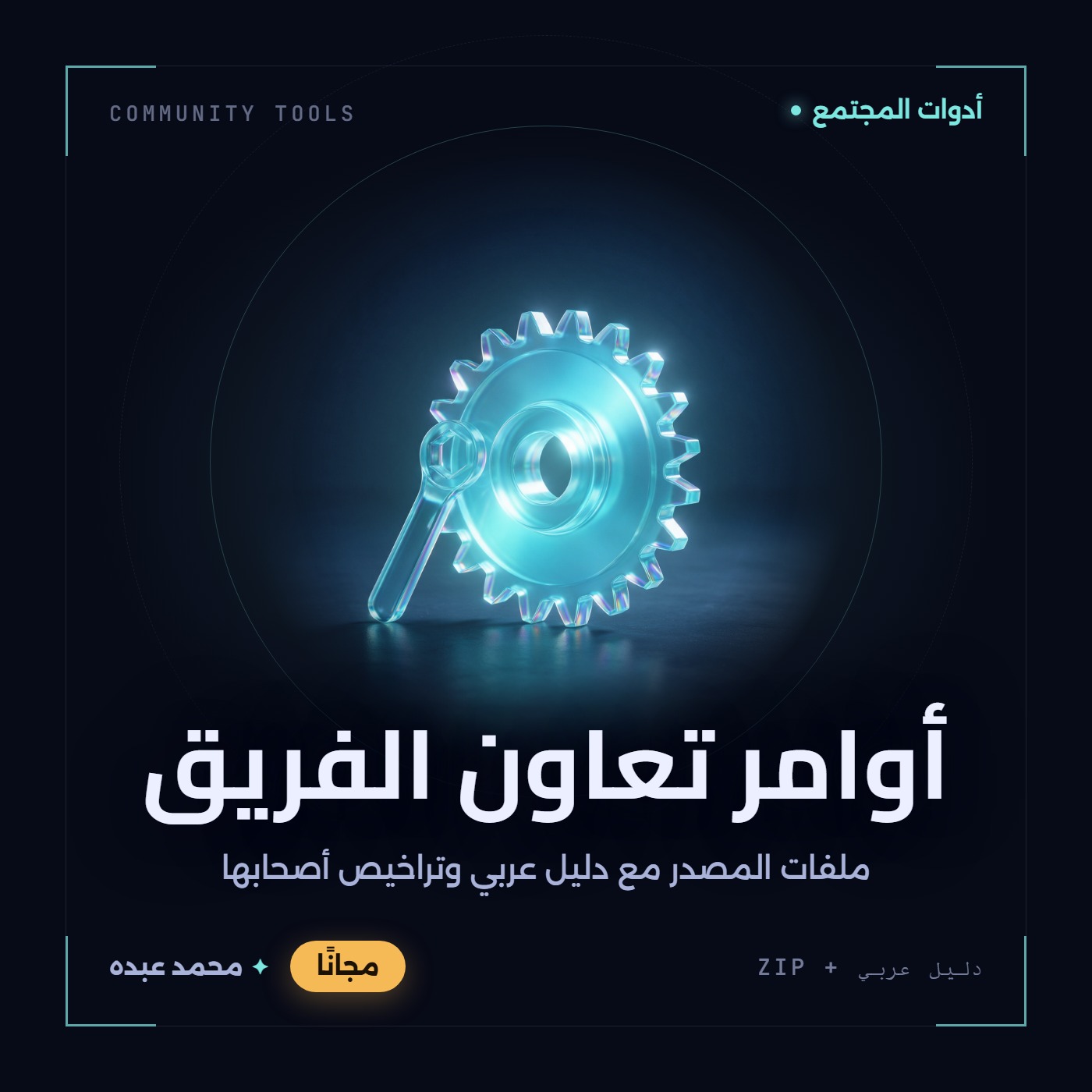 غلاف أوامر تعاون الفريق من أدوات المجتمع، مع دليل عربي في مكتبة محمد عبده.